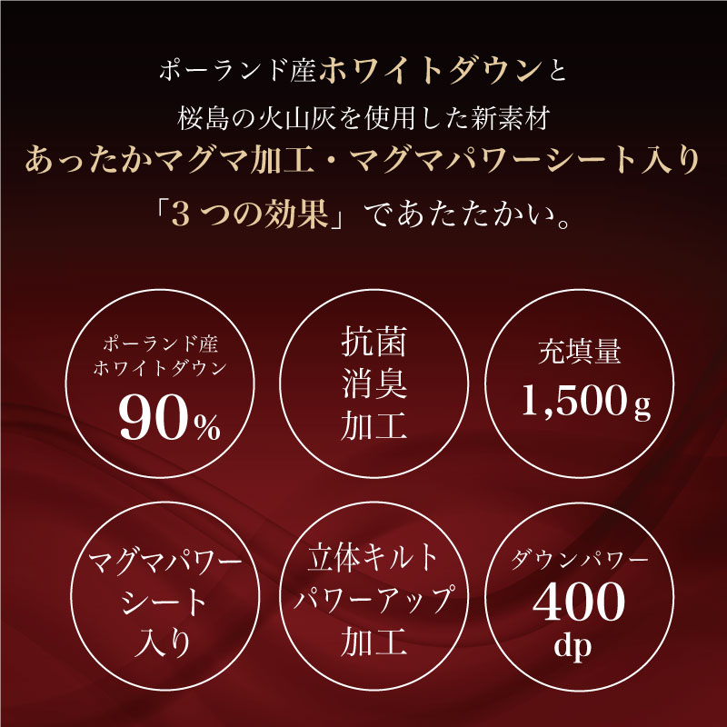 鹿児島の大地の恵み、マグマパワー。
桜島が生んだ極上の暖かさをあなたに。鹿児島の活火山「桜島」の火山灰を使用したマイまくらオリジナル新素材です。カラダが発する微細な水蒸気を熱に変えて暖かく、更に保温性抜群。朝まで暖かさが続きます。