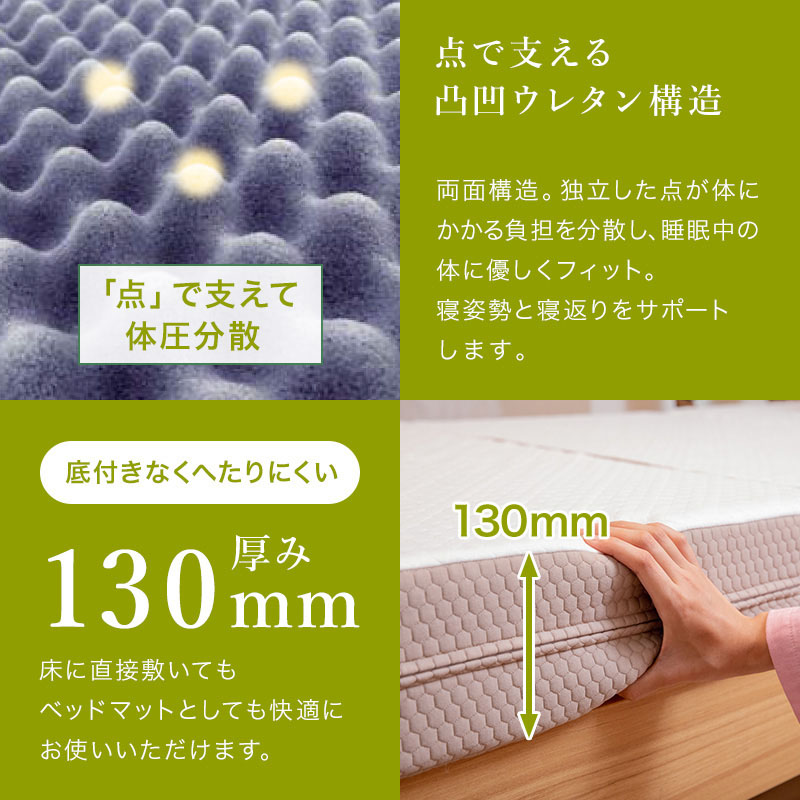点で支える凸凹ウレタン構造-厚み13cm-腰楽寝マット2つ星neo2