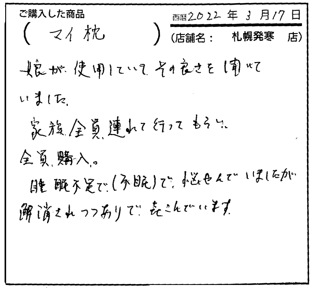 睡眠不足（不眠）で悩んでいましたが、解消されつつありで喜んでいます。