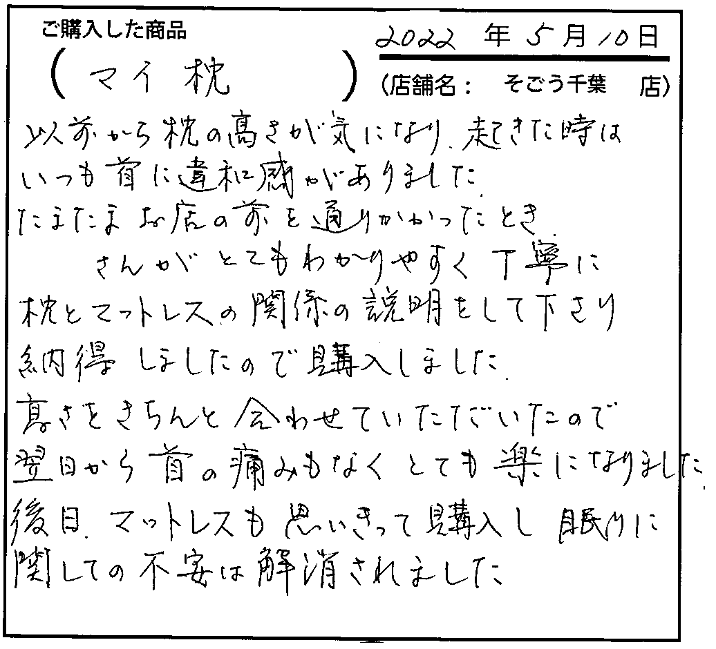 眠りに関しての不安は解消されました。