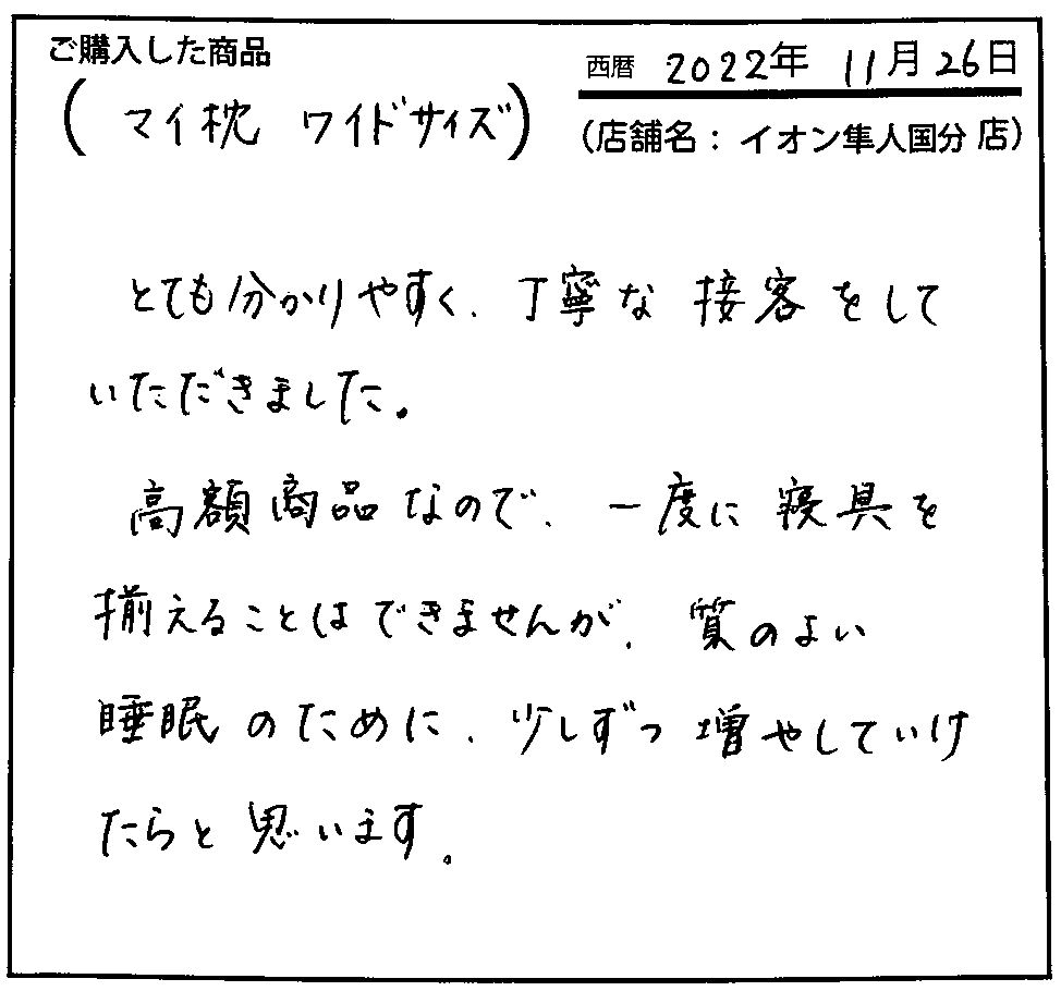 とても分かりやすく、丁寧な接客をしていただきました。