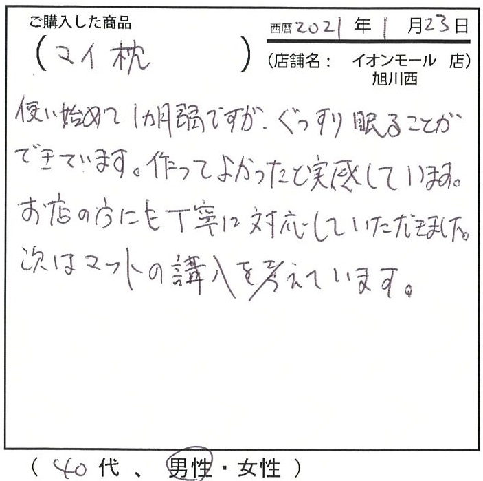 ぐっすり眠ることが出来ています。作ってよかったと実感しています