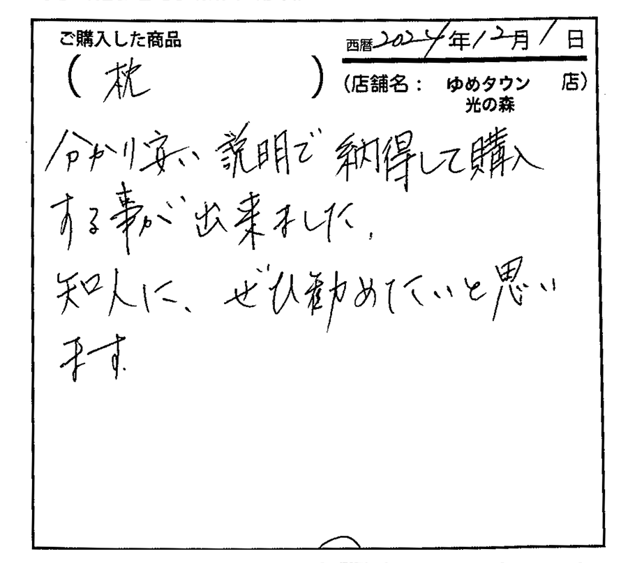 わかりやすくい説明で購入することができました