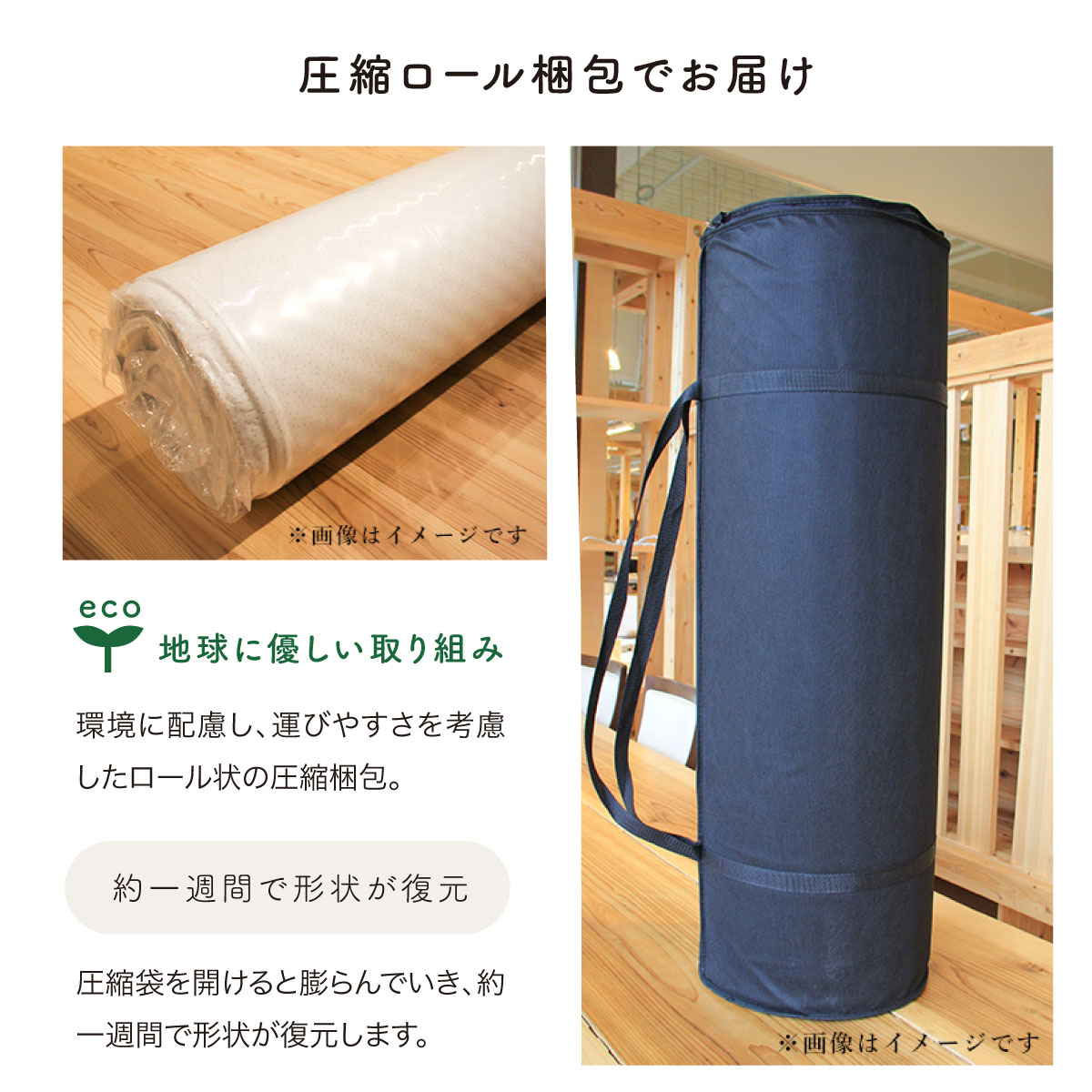 圧縮ロール梱包でお届け