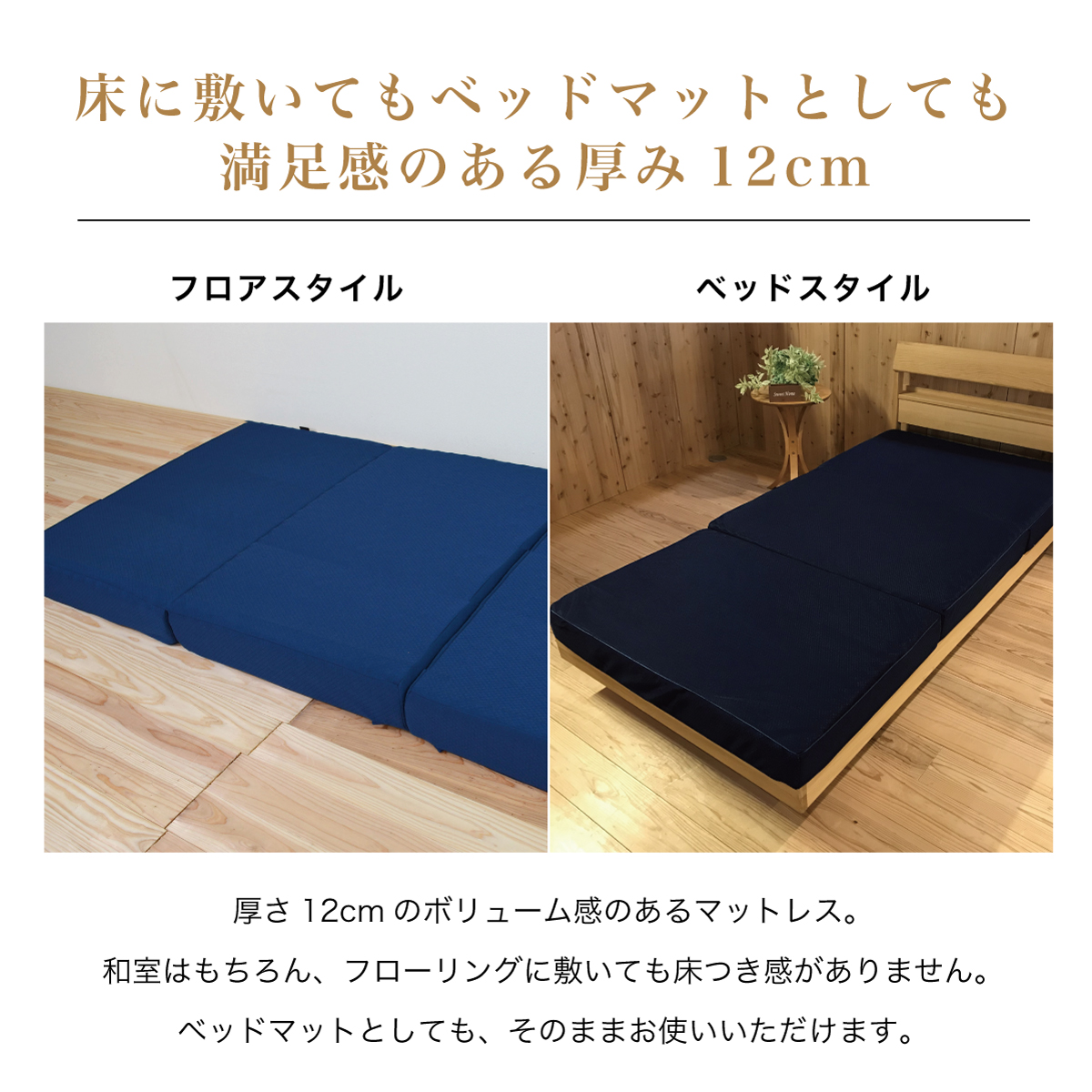 2つ星マット-床に敷いてもベッドマットとしても
満足感のある厚み12cm