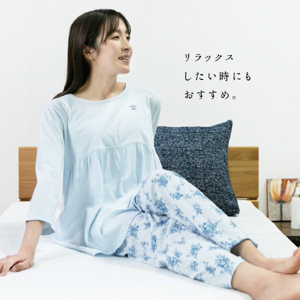 綿100 天竺ニット パジャマ 7分袖 レディース 花柄