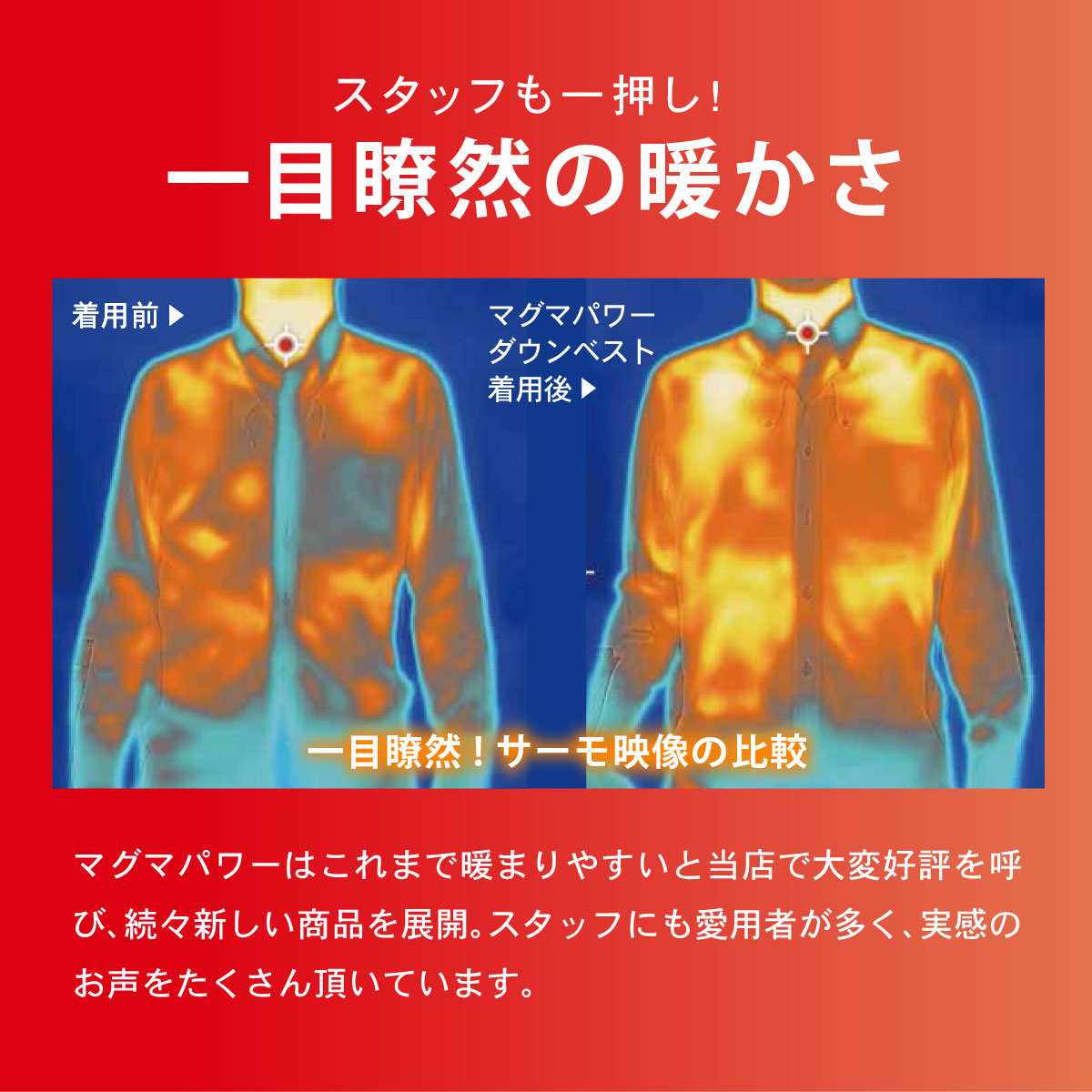 サーモグラフィーで確認するとマグマパワーのあたたかさは一目瞭然