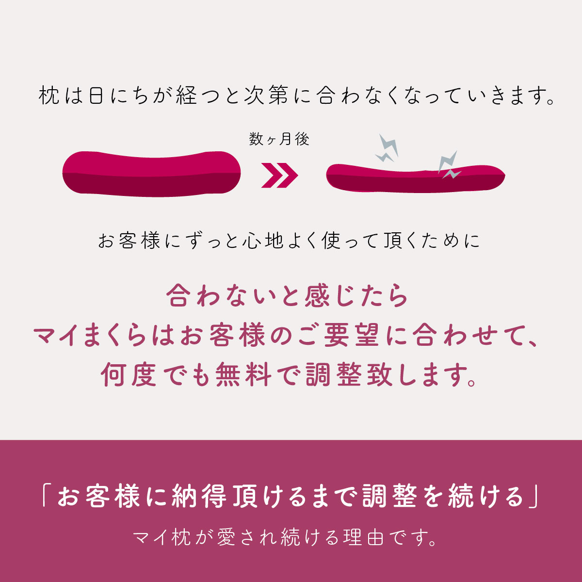 マイ枕は合わないと感じたら何度でも無料で調整致します。