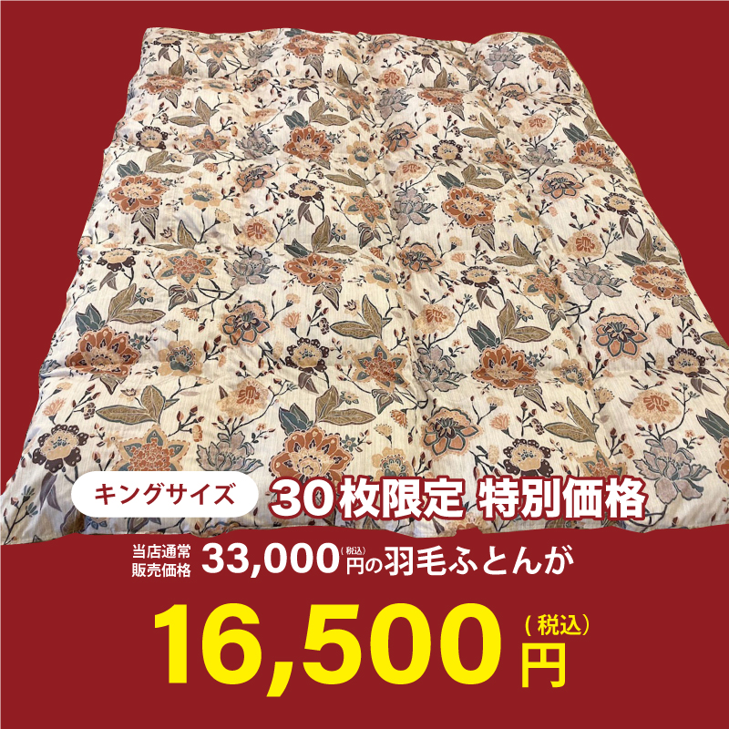 33000円が特別価格キングサイズ羽毛ふとん2kg