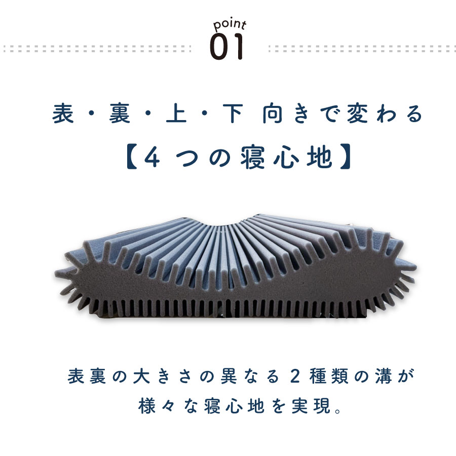マイまくらウエーブ-表裏の大きさの異なる2種類の溝が
様々な寝心地を実現。